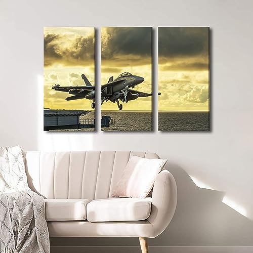 Aviation Wall Art Canvas Prints - 3 Panel Military Airplane Decor, 28x14 in Each, Modern Home & Office Decor Variation of Artwork-22