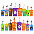 16 Pack Halloween Color Changing Kids Cups with Lids & Straws - 16oz Reusable Party Tumblers