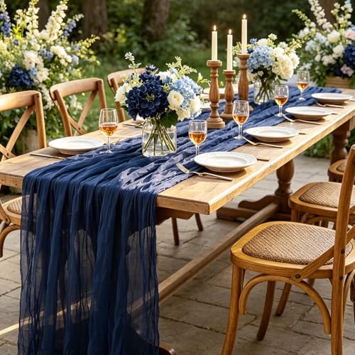 Navy Blue Table Runner 10ft Gauze Rustic Boho Wedding & Party Decor - Variation of Navy Blue-32# / 3