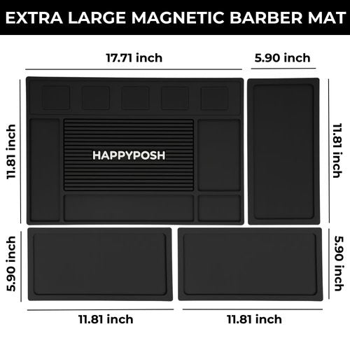 HAPPYPOSH Magnetic Barber Mat, Large Magnetic Barber Mats For Clippers and Supplies, Barbershop Pad for Station, Beauty Salon Table Matt, Tool Organizer for Pro Hairstylist, 4PCS