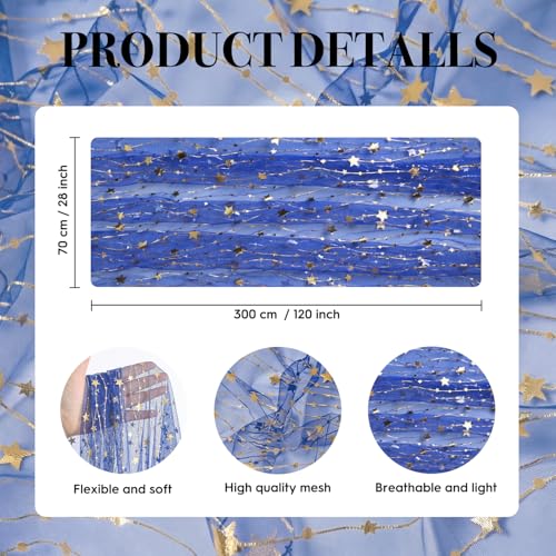 28 x 120 Inch Dark Blue Gauze Table Runner Set of 6 - Glitter Metallic Holiday & Wedding Decor