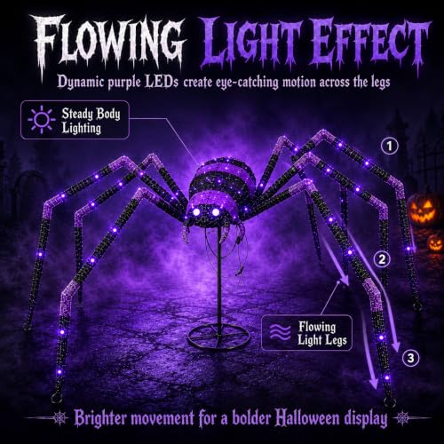 Giant 6.8 FT Halloween Spider with 128 LED Lights Outdoor Yard Decoration