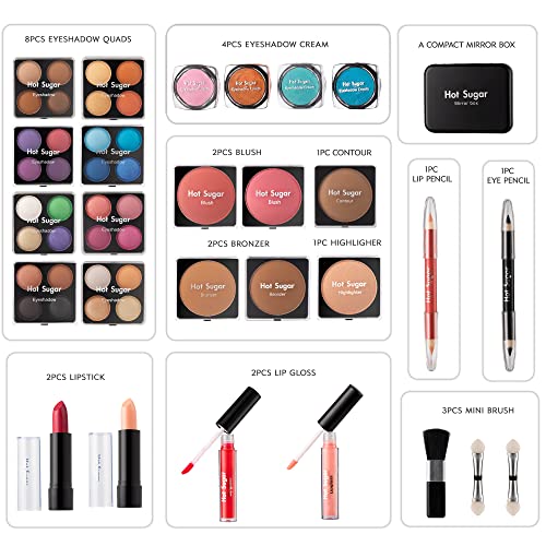 Rainbow Makeup Kit Starter Gift Set with Train Case for Teens