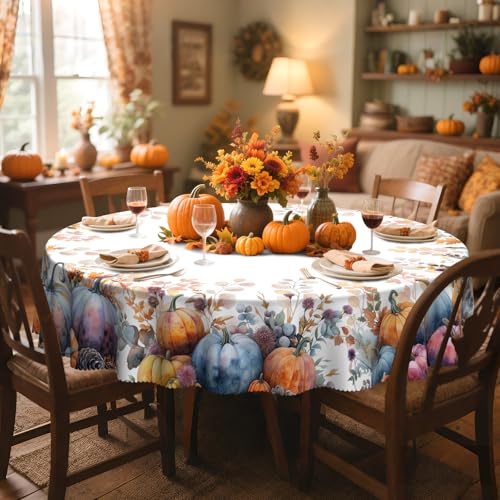 Blue Pumpkin Halloween Round Tablecloth 70 Inch Fall Decor