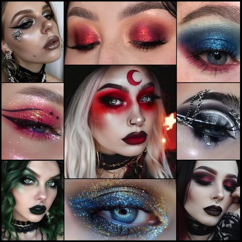 15 Shades Black Red Eyeshadow Palette Goth Halloween Makeup Glitter & Metallic