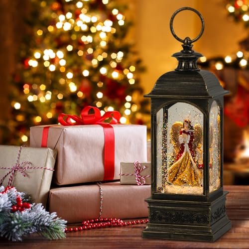 Lighted Angel Christmas Snow Globe Lantern with Music & Timer - 6-Angel