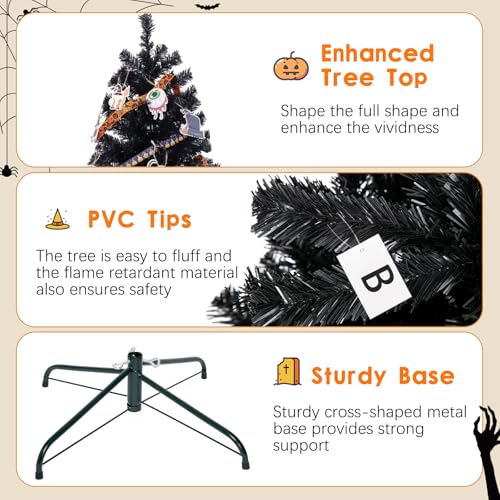 Black 4FT Artificial Christmas Tree with PVC Branches & Metal Stand - Halloween Decor