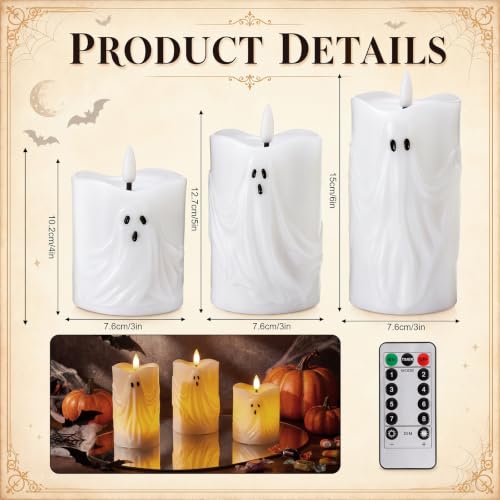 Halloween Ghost Pillar Candles Set with Remote Timer - Flameless Indoor Decor