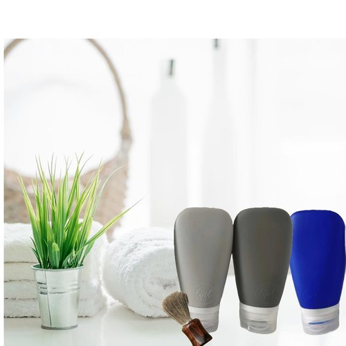 LYOB Leak Proof Silicone (Soft) Refillable Bottles 3oz-90 ml Travel Squeeze Bottles for Toiletries, TSA Size Containers for Lotions, Shampoos, Soaps, Sanitizer (3-Pack) Men or Women