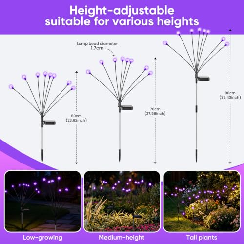Adjustable Height Solar Firefly Outdoor Halloween Lights - Purple 4 Pack