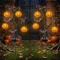 Halloween Solar Stake Lights - 2-Pack 3D Pumpkin & Iron Bat Outdoor Garden Decor - Yellow Variation