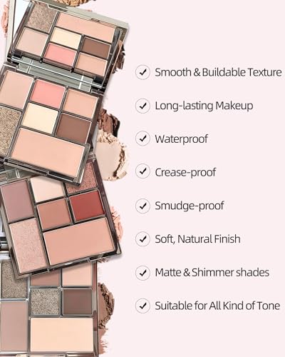 7 Color Eyeshadow Palette - Nude Pink Beige Brown Matte to Glitter - Variation 01