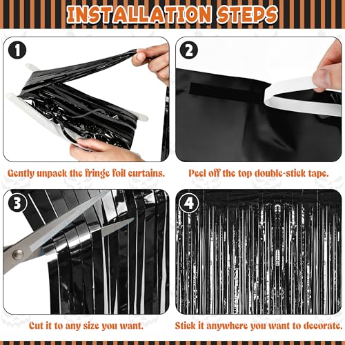 Black Foil Curtain Streamer Set - 8 Pack Halloween Party Decorations - 3.28 x 7.05 ft
