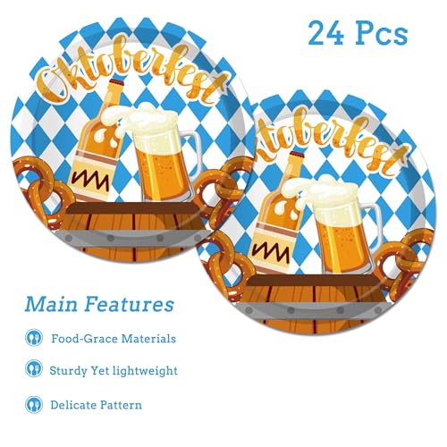 Oktoberfest Paper Plate Set - Blue & White Beer Theme Disposable Party Plates