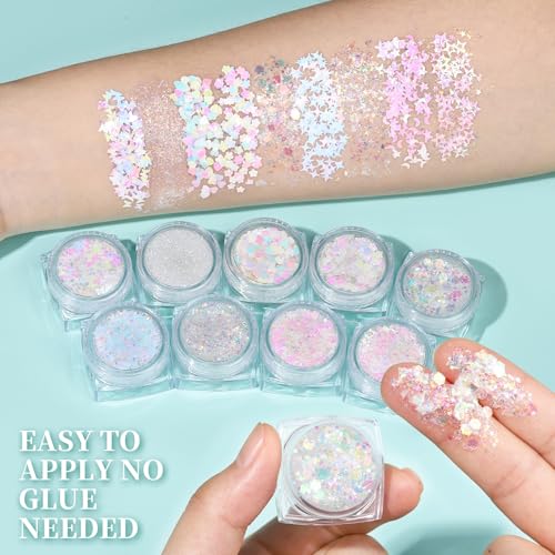 Body Glitter Gel with 9 Shapes for Face & Body - Festive Makeup Sparkle