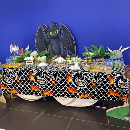 Dragon Party Table Covers Waterproof Rectangular Tablecloth 52 x 86 Inches - Black Dragon Theme Decorations