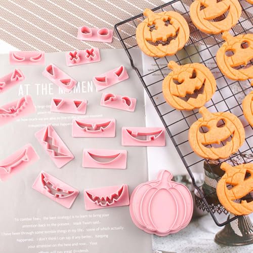 Mini Pumpkin Cookie Cutters Set with Interchangeable Faces for Halloween & Fall Baking