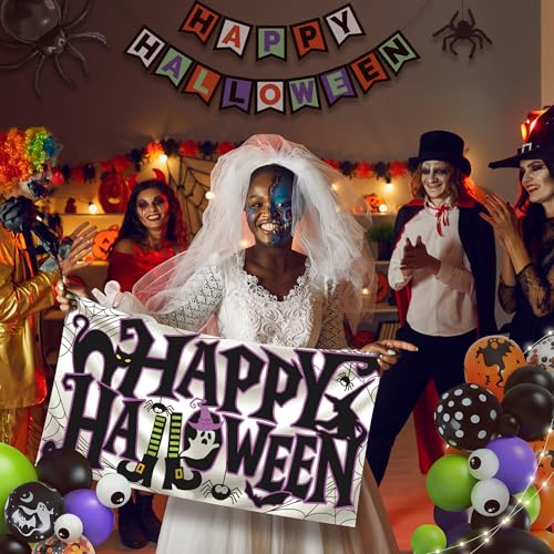 Halloween Party Decorations Kit with Balloons, Web, Spider, Banners & Backdrop
