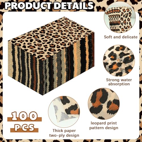 Disposable Leopard Print Guest Napkins - Dark Brown, 100 Pcs - Party Tableware