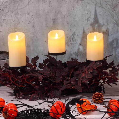 Halloween Centerpieces for Tables - Autumn Fall Decor with Candlesticks & Black Leaves
