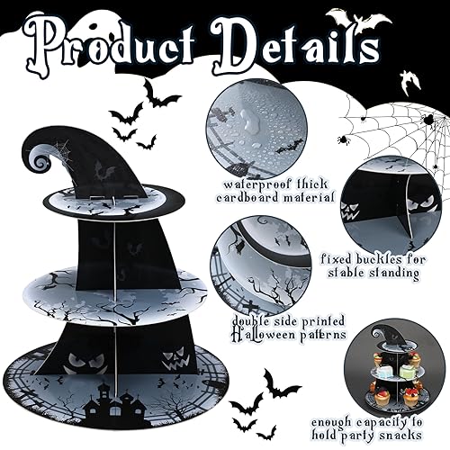 Halloween Cupcake Stand Tower - Classic 3-Tier Pumpkin Bat Cake Display