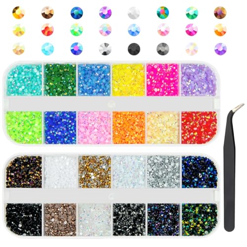 Jelly AB Rhinestones 2mm Small Resin Flatback Gems for Nails Crafts & Makeup - 24 Colors