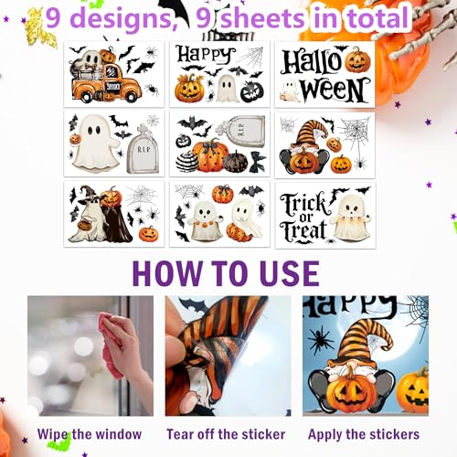 Halloween Ghost Pumpkins Window Clings - Double-Sided Reusable Halloween Decals