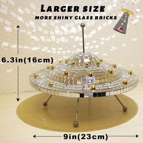 Disco Ball UFO Spaceship Decor - Reflective Mirror Art Craft, 9x6.3 inch