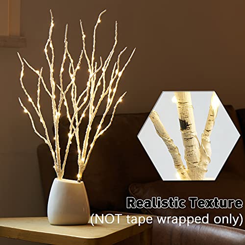 Lighted Birch Branches 18IN with White LED & Timer - Battery Operated for Holiday Decor - White Branches with White Lights