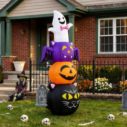 6 Ft Halloween Inflatable Ghost Bat Pumpkin and Cat Yard Decor with LED Lights