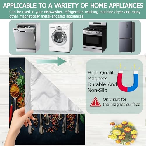 Dishwasher Cover with Spice Spoons Design - Reusable Magnetic Front Panel for Kitchen Decor 23x26 Inch