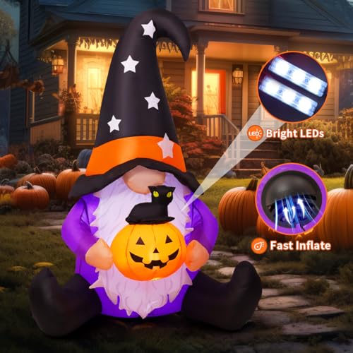 5 FT Halloween Inflatable Gnome Decorations with LED Lights for Outdoor Yard Display