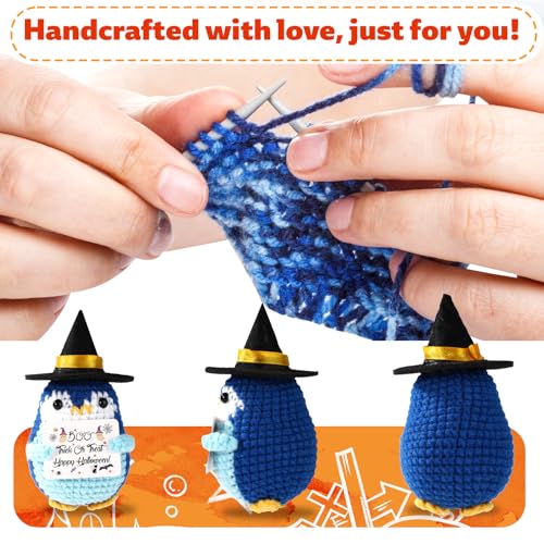Cute Crochet Halloween Doll with Witch Hat - Blue Home Decor Gift