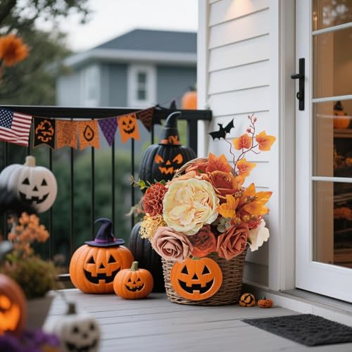 Terracotta Fall Faux Flower Box Set with Burnt Orange & Maple Leaves for Wedding & Home Decor - DIY Arrangements