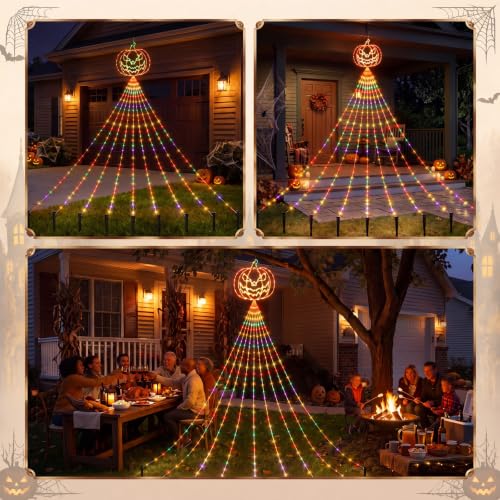 Gerrii 14FT Halloween Pumpkin Waterfall String Lights - USB Outdoor Decor