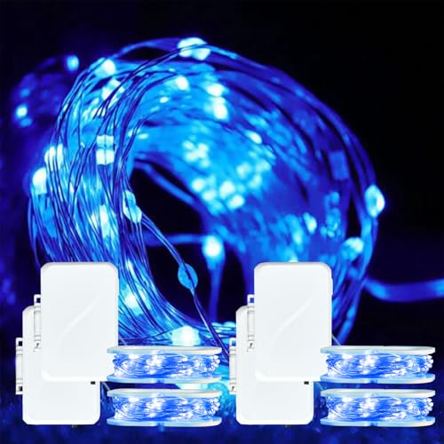 Battery Operated Fairy String Lights 16ft 50 LEDs for Bedroom & Holiday Decor - Blue, 4 Pcs