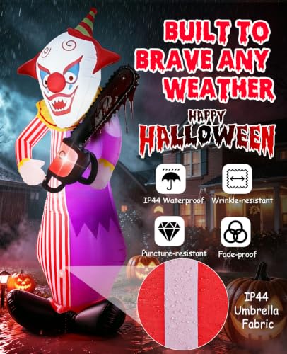 12FT Halloween Inflatable Killer Clown with Chainsaw - Motion-Activated Horror Decor