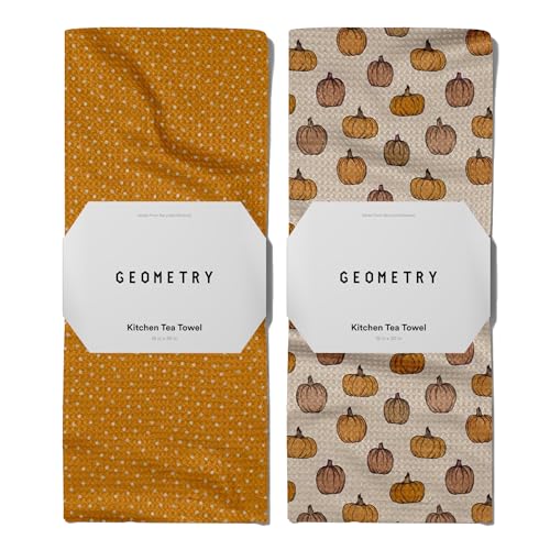 Geometry Pumpkin Patch Kitchen Towels 2-Pack - Quick Dry Microfiber Dish Cloths 18x30 Inches