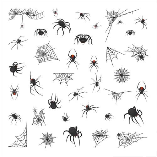 Halloween Window Clings Spider Cobweb Stickers - Reusable Double Sided Decals for Glass Windows, 4 Sheet A5