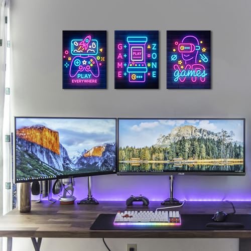 Cyberpunk Gaming Wall Art Abstract Neon Game Decor for Teen Boys Room