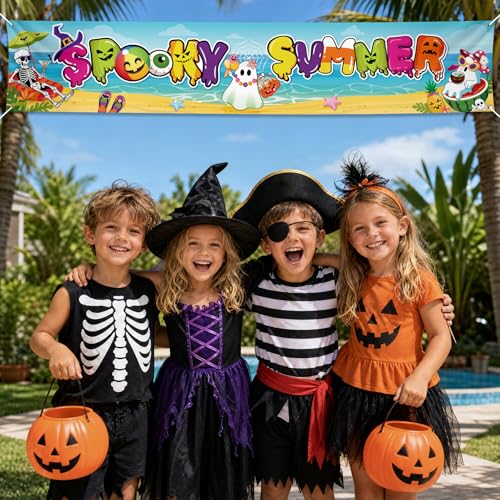 Summer Halloween Banner Tropical Beach Yard Decor for Parties