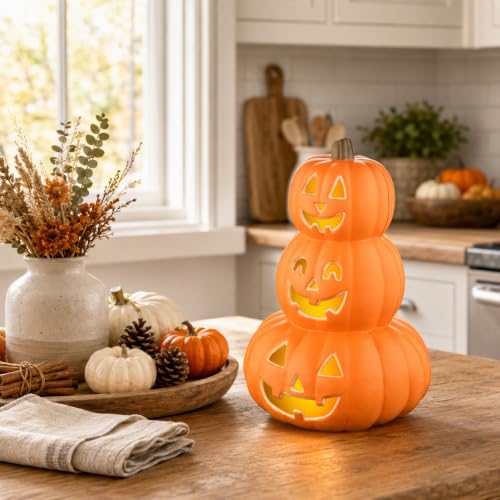 Halloween 3-Tier Light-Up Jack-O’-Lantern Pumpkin Decoration - Indoor/Outdoor Fall Decor