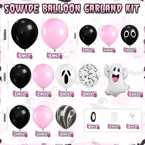 Halloween Balloon Arch Kit Black Pink Ghost Bat Decorations Party Supplies