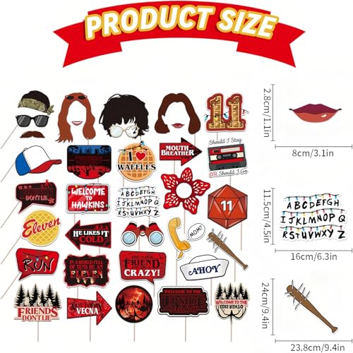 34pcs Halloween Party Photo Booth Props Set - Red & Black Decorations