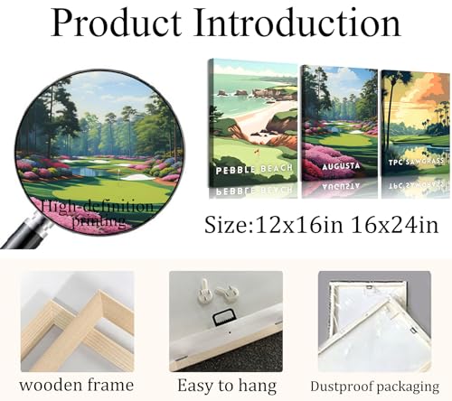 Golf Course Canvas Wall Art - Framed 16x24in Landscape Golf Scene - Country Club Wall Decor
