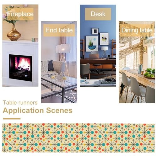 Mid Century Table Runner - Atomic Geometric Retro 1950s 1960s Style - 13x60 Inch - Focusbrite Variation 1