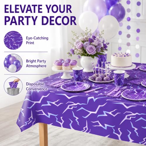 Purple Demon Lightning Theme Disposable Tablecloths - 3 Pack, 54x108 Inches, Party Decor
