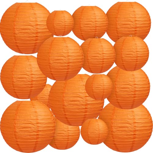 16 Pack Orange Paper Lanterns for Fall Halloween Party Decorations