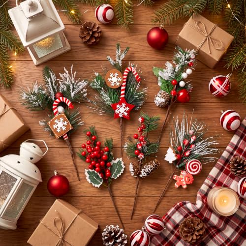 Attractive Gingerbread Christmas Tree Picks - 12 Inch Holiday Decor - Set of 12