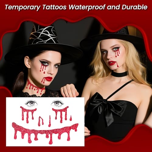 Halloween Vampire Face Tattoos with Face Gems - Scary Costume Accessories